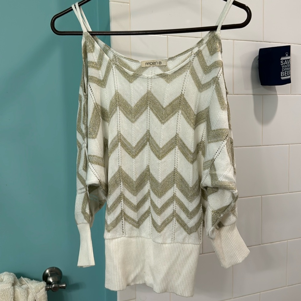 Gold and white open shoulder top